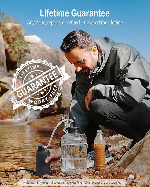 Water Filter Camping – Electric Portable Water Purifier Survival 0.01 Micron 6-Stage Water Filtration System Survival with Emergency Lighting for Hiking Backpacking Travel – BK-2000