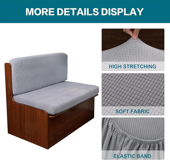 KRFOONN RV Dinette Cushion Covers Stretch Sofa Seat Slipcovers Replacement Camper Cushions Cover Washable Couch Cushion Slipcovers for RV Camper Car Bench(1 Backrest Cover &amp 1 Bench Cover Light G
