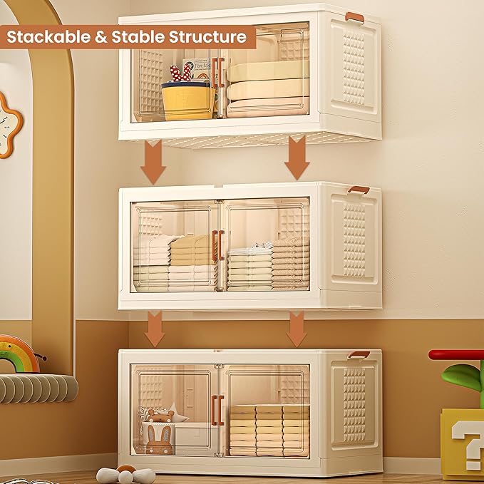 FINCHESCLUB Stackable Storage Bins 752QT Foldable Collapsible Stackable Storage Bins with Doors and Wheels Extra Large Stackable Closet Storage 4 Pack