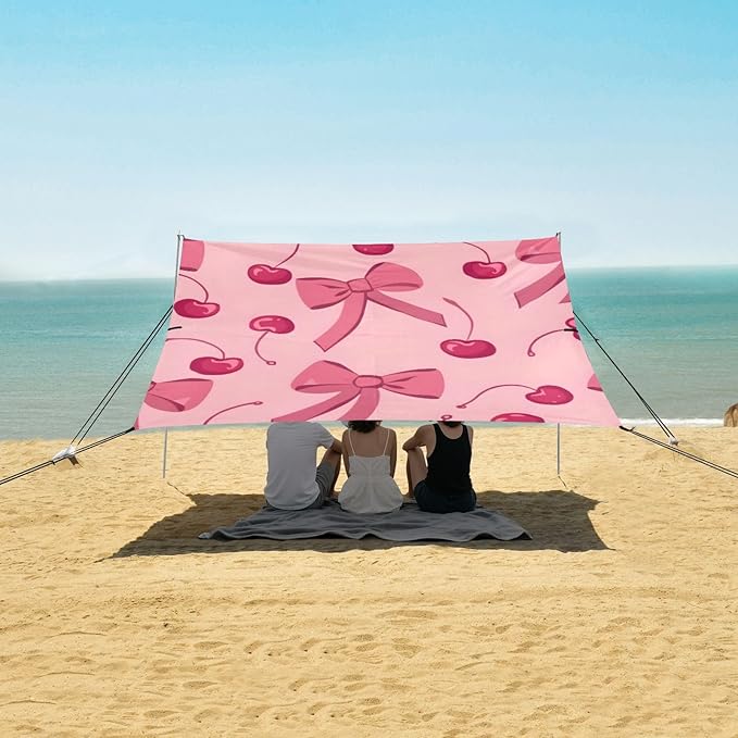 ALAZA Pink Bow and Cherry Beach Tent Sun Shelter Portable Canopy Sunshade for Outdoor Camping Picnics Backyard Fun 10x9 ft