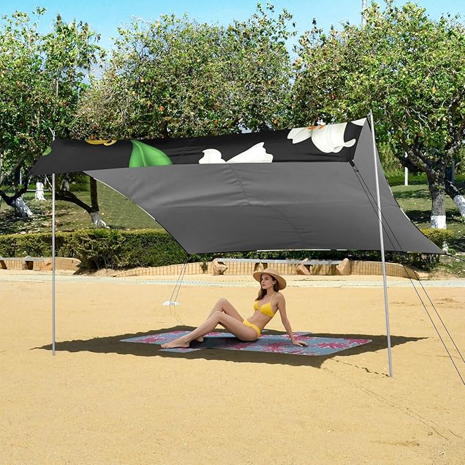 Beach Canopy with Windproof Ropes &amp Sandbags Beach Tent Sun Shade Sun Shelter for Camping Trips Fishing Backyard Fun or Picnics Lily