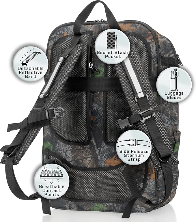Xtreme Sight Line ~ Large Backpack ~ 16 Laptop Backpack with Removable Faraday Sleeve ~ Heavy-Duty Foam Padded &amp Multiple Large Compartments ~ 1000D Nylon/Spacer Mesh ~ Backwoods Camo