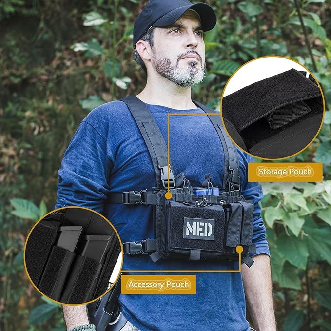 ACEXIER Tactical Pouch Front Flap Double Stack Abdominal Fanny Pack Tactical Airsoft Triple Mag Pouch for Hunting Vest