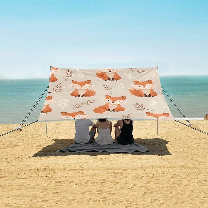 ALAZA Orange Fox Pattern Beach Tent Sun Shelter Portable Canopy Sunshade for Outdoor Camping Picnics Backyard Fun 10x9 ft