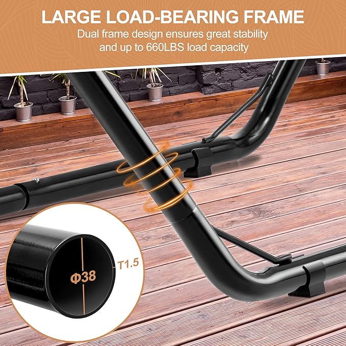Homgava Universal 2-Person Hammock Stand 660LBS CapacityHeavy Duty Steel Hammock Stand Fits 9.6-14ft Hammocks Indoor and Outdoor Universal Hammock StandsBlack