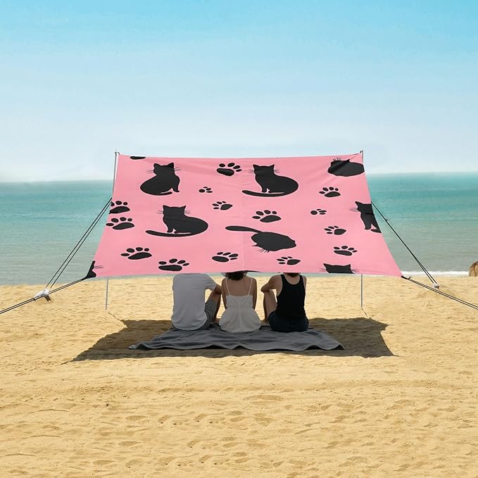 ALAZA Black Cat Footprint Pattern Beach Tent Sun Shelter Portable Canopy Sunshade for Outdoor Camping Picnics Backyard Fun 10x9 ft