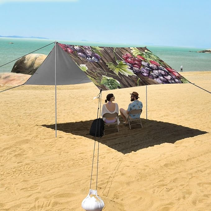ALAZA Watercolor Red Wine Bottle Wooden Grapes Seamlss Beach Tent Sun Shelter Portable Canopy Sunshade for Outdoor Camping Picnics Backyard Fun 10x9 ft