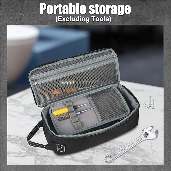 LAKE OF FIRE 12.6 Small Tool Bag Pouch for Men with Multiple Pockets Waterproof Heavy Duty Tool Bag Organizer with Zipper and Portable Handle (Black)