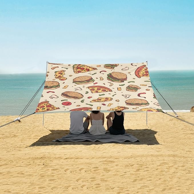 ALAZA Pizza Hamburger Pattern Beach Tent Sun Shelter Portable Canopy Sunshade for Outdoor Camping Picnics Backyard Fun 10x9 ft