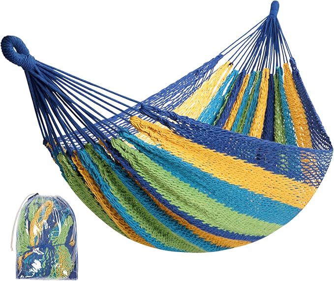 Handwoven Mayan Hammock - Portable Family Hammock with Carry Bag Matrimonial Size Multi-Color Handmade Hammock for Travel Camping Backyard Porch Outdoor or Indoor Use