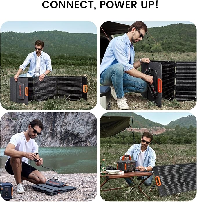 Portable Solar Panel 200 Watt Foldable 200W Solar Cell Solar Charger for Power Station Waterproof w/Adjustable Kickstand XT60 Anderson DC 8mm Connector for Camping Off Grid Living