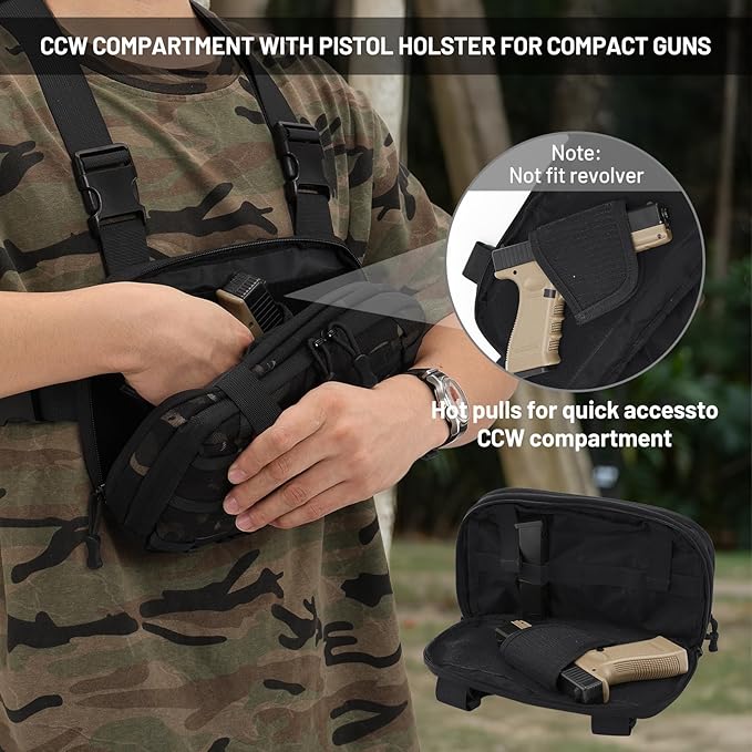 Tactical EDC Chest Bag Utility Molle Chest Rig Pouch with CCW Compartment Adjustable Strap Outdoor Chest Pack