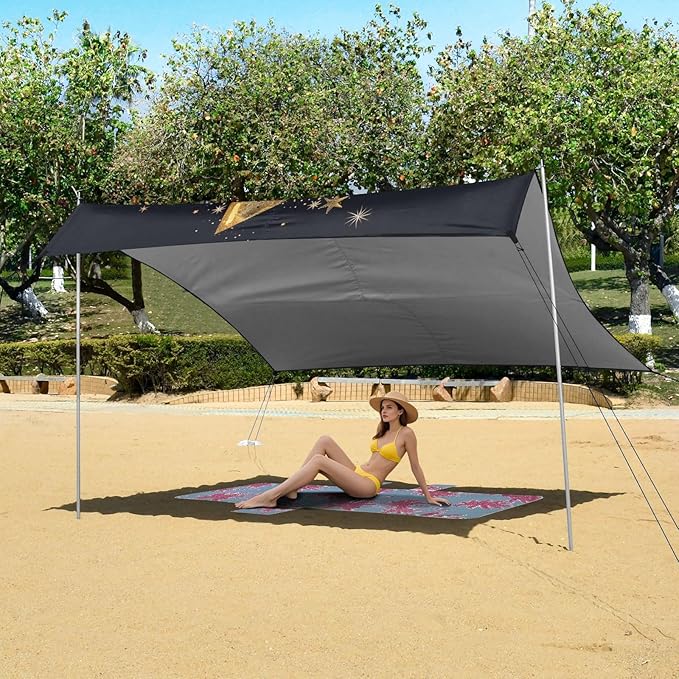ALAZA Music Clef Stars Beach Tent Sun Shelter Portable Canopy Sunshade for Outdoor Camping Picnics Backyard Fun 10x9 ft
