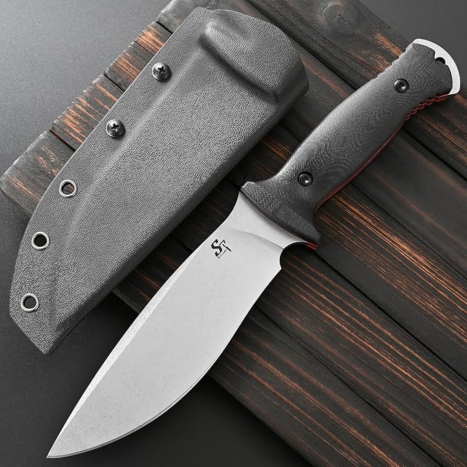 Sitivien ST38 Fixed Blade Knife AEB-L Stonewashed Steel Blade G10 Handle Full Tang Knife with Sheath for Outdoor Camping Hiking Working Survival (Silver)