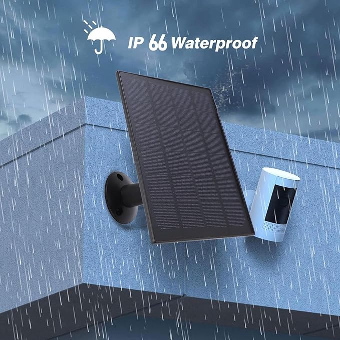 Generic 8W Solar Panel for Bird Feeder Camera Type C Solar Panel Charger 360° Swivel Bracket for Rechargeable Battery Bird Feeder Security Doorbell Camera (Black)