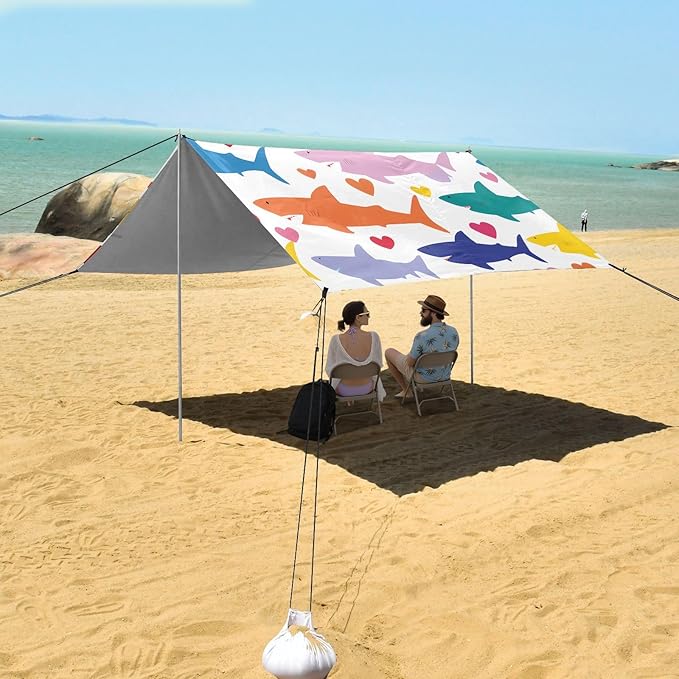 ALAZA Shark Heart Pattern Beach Tent Sun Shelter Portable Canopy Sunshade for Outdoor Camping Picnics Backyard Fun 10x9 ft