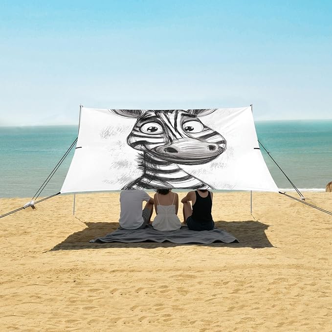ALAZA Hand Drawn Portrait of Funny Zebra Cartoon Beach Tent Sun Shelter Portable Canopy Sunshade for Outdoor Camping Picnics Backyard Fun 10x9 ft