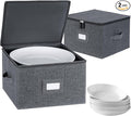 popoly China Storage Containers Hard Shell Inside 12 W x 8 H Dinner Plate Storage Containers for Dishes Dinnerware with 24 Felt Dividers Hold 24 Plates Stackable (2 Pack Grey)