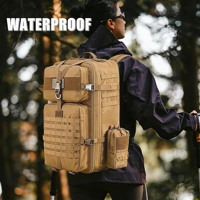 Tactical Backpack for Men 50L/60L/70L Expandable Military tactical Backpack Waterproof MOLLE Hiking &amp Camping Rucksack with Water Bottle Bag Assault Pack &amp Bug Out Bag for Outdoor