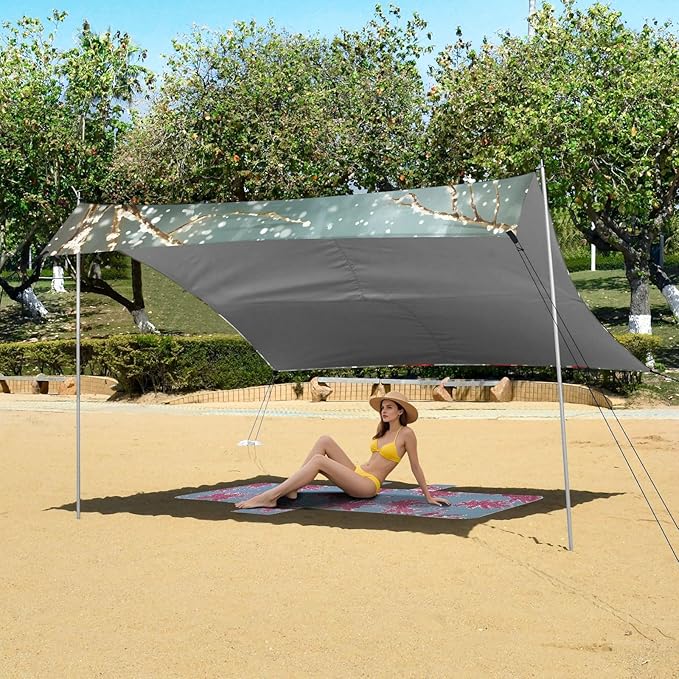 ALAZA Christmas Snowman Candy Beach Tent Sun Shelter UPF50+ Protection Beach Shade Canopy w/ 4 Sandbags for Outdoor Camping Fishing Backyard Fun Picnic 10x9 ft
