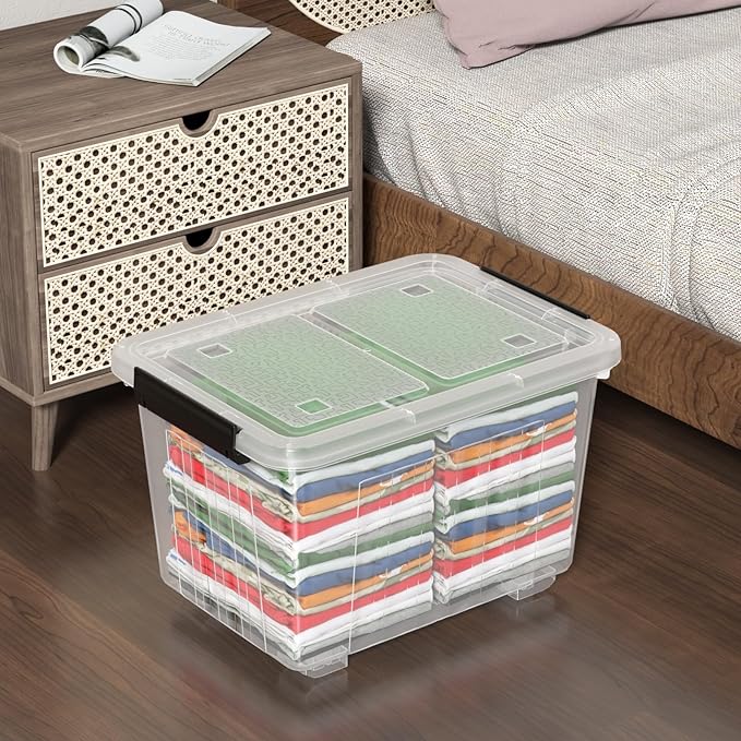 30 Quart Storage Boxes with Wheels 4-Pack Clear Plastic Storage Bins with Lids