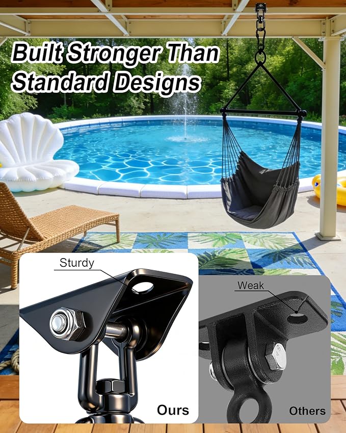 YOSE Porch Swing Hanging Kit Heavy Duty 2000lbs Stainless Steel Easy to Install Swing Hardware with Ceiling Hooks and Hammock Hooks Complete Swing Set Accessories for Indoor Outdoor Patio Garage