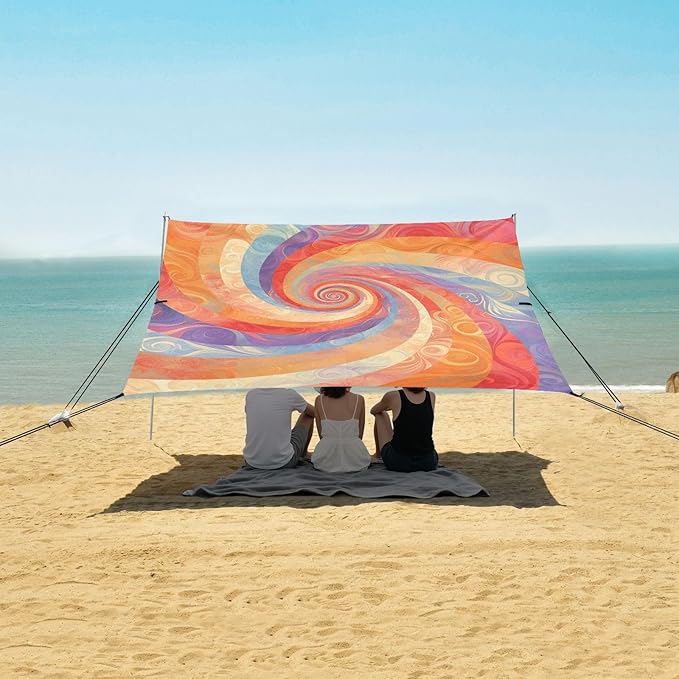 Palevioletred Tie-dye Background Vibrant Colors and Swirling Patterns Beach Cabana Tent UPF50+ Protection Water-Resistant Shade Sun Shelter with Sandbags Sand Shovel Poles for Camping