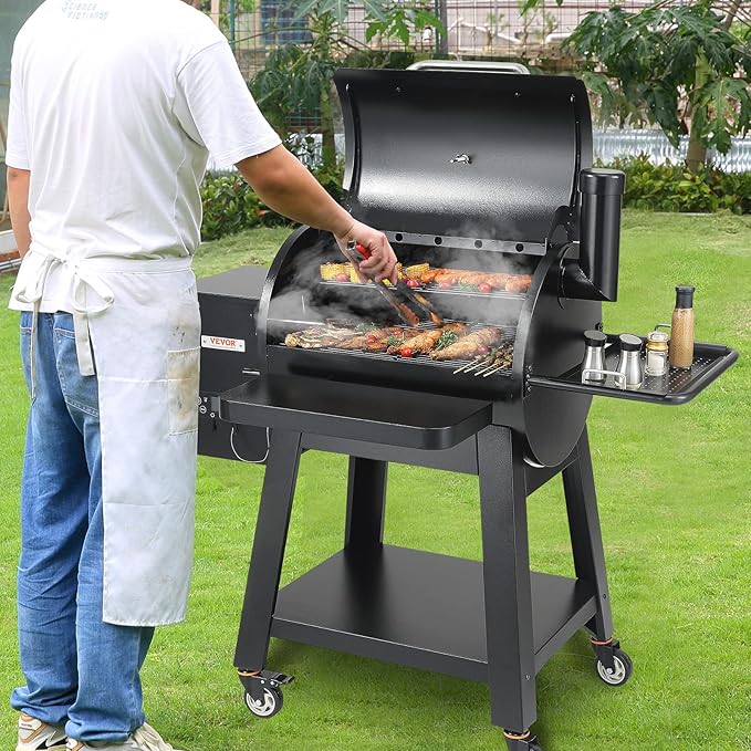 VEVOR Smoker Grill Portable Wood Pellet Grill with Cart 8 IN 1 BBQ Grill with PID Temperature Control for Outdoor Cooking Barbecue Camping Picnic 730 sq Patio and Backyard Black
