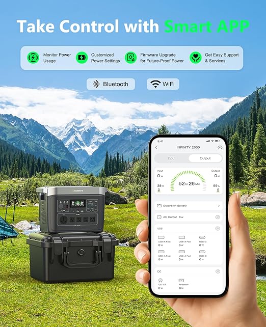 GROWATT Portable Power Station with 200W Solar PanelBlack Infinity 2000 Electric Solar Generator2048Wh LifePO4 Battery 2200W AC Output for Home Use Outdoor Camping RVs and Emergency Backup