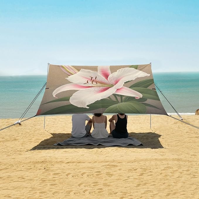 ALAZA Beautiful Cute Lily Beach Tent Sun Shelter Portable Canopy Sunshade for Outdoor Camping Picnics Backyard Fun 10x9 ft