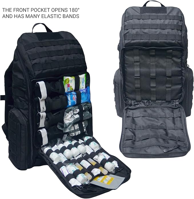 DERBY Tactical Medical Backpack 32L – EMT EMS Trauma Jump Bag with 3 Clear Pouches &amp Ampoule Organizer – Cordura 500D MOLLE First Responder Pack (Empty) – Made in Ukraine Black
