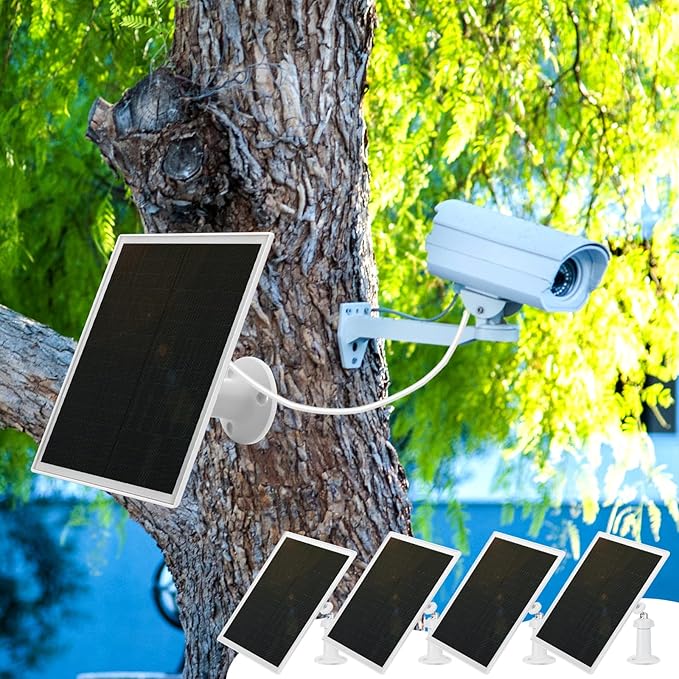 Kanayu 4 Pack Solar Panel for Security Camera Charger Compatible with Rechargeable Battery Camera 5v 6w USB Solar Panel with USB C Port Ip66 Waterproof 9.8ft Cable 360° Adjustable Mount