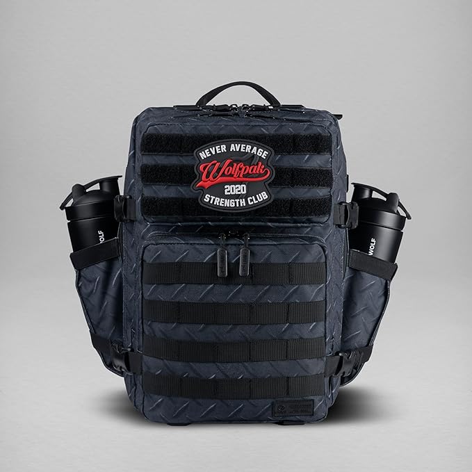 WOLFpak 25L Athletic Gym Backpack (Strength Club) Durable 1000D Waterproof Oxford Material w/MOLLE Webbing Laptop Pocket &amp Dual Cup Holders Durable Fitness/Travel/Military Daypack