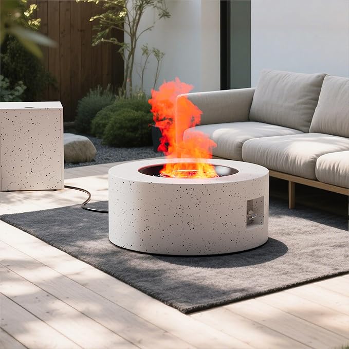 30' Outdoor Fire Pit Table with 50000 BTU Output Premium Gas Fire Pit Tables for Outside Patio Round Propane Fire Pit with Glass Stones Waterproof Cover (White 30 inch)