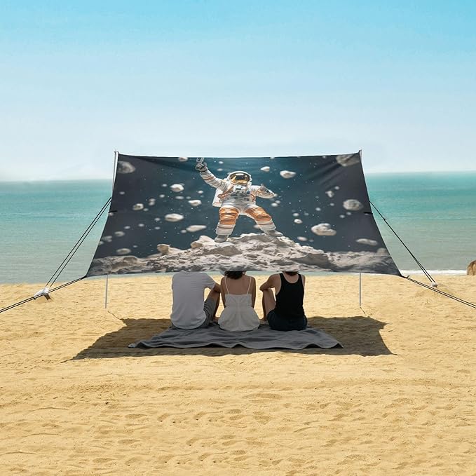 ALAZA Astronaut Space Man Beach Tent Sun Shelter UPF50+ Protection Beach Shade Canopy w/ 4 Sandbags for Outdoor Camping Fishing Backyard Fun Picnic 10x9 ft