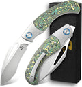 Sitivien ST270 Folding Knife M390 Steel Blade Titanium &amp Carbon Fiber Handle Knife with Pocket Clip for Men Women Outdoor Camping Hiking Survival(Green)