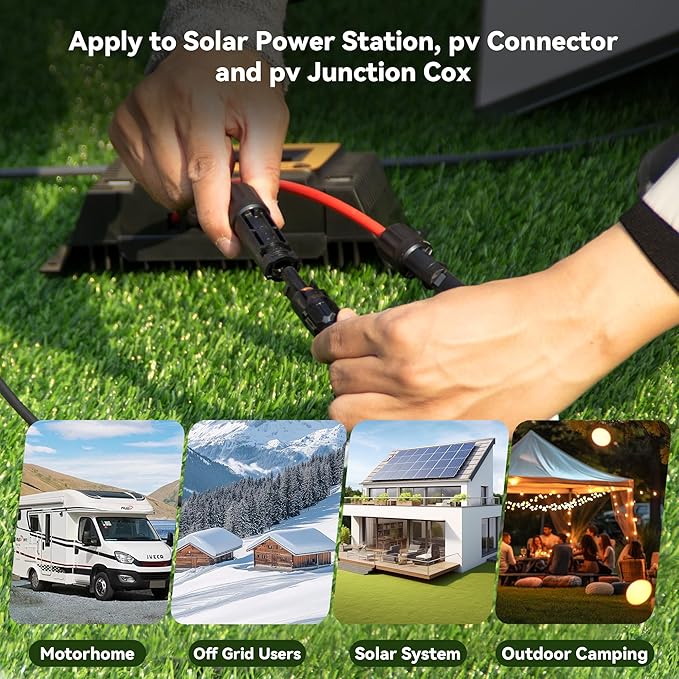 Solar Extension Cable 10 Gauge Solar Panels Wire 50Ft 10AWG (6mm²) PV Wire SJZSUNRUN Tinned Copper Wire with 2 Pairs Solar Connectors for Outdoor Automotive Marine (50Ft Black&amp 50Ft Red)