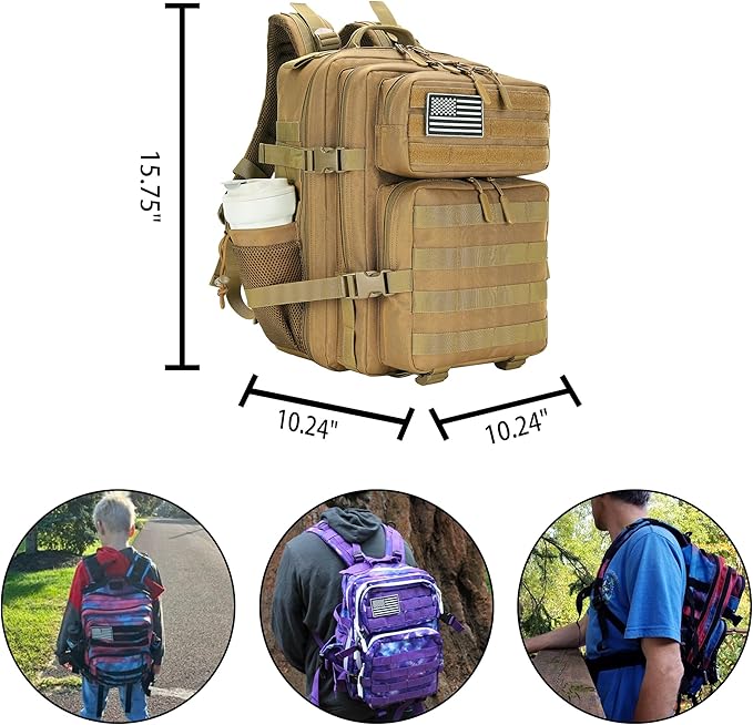 Lovelinks21 25L Military Tactical Backpack Small Assault Pack Molle Daypack for Men and Women for Work Travel Gym Outdoor Hiking Camping (Khaki)