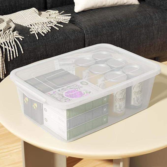 14 Quart Clear Plastic Storage Bin Plastic Latching Containers with Lids 4 Packs