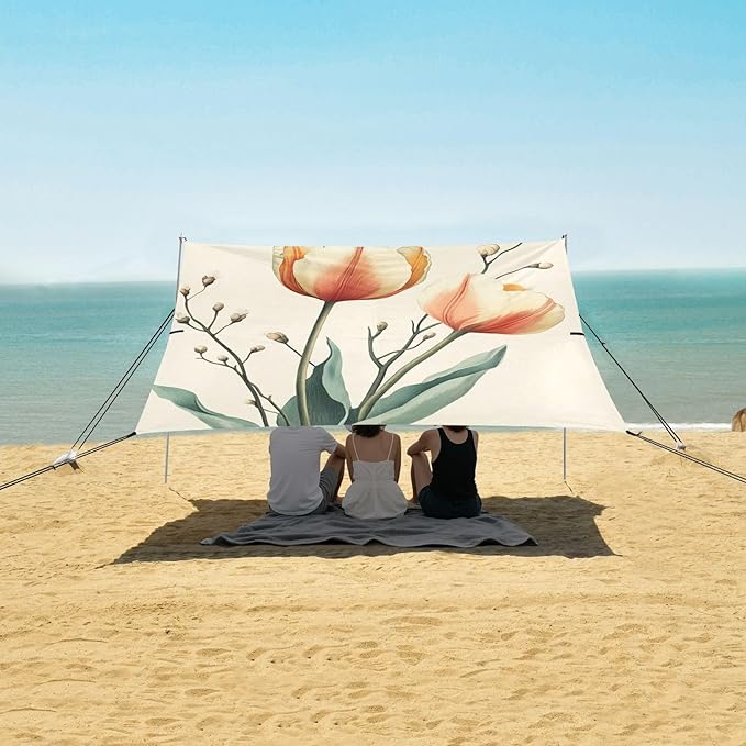 ALAZA Vintage Tulips Spring Floral Beach Tent Sun Shelter Portable Canopy Sunshade for Outdoor Camping Picnics Backyard Fun 10x9 ft