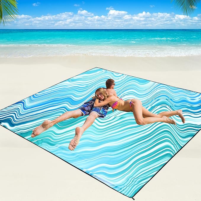 Beach Blanket Waterproof Sandproof Beach Mat 79 X 83/10'x9'for 2-8 Adults Quick Drying Outdoor Picnic Mat Beach Accessories for Travel Camping Hiking
