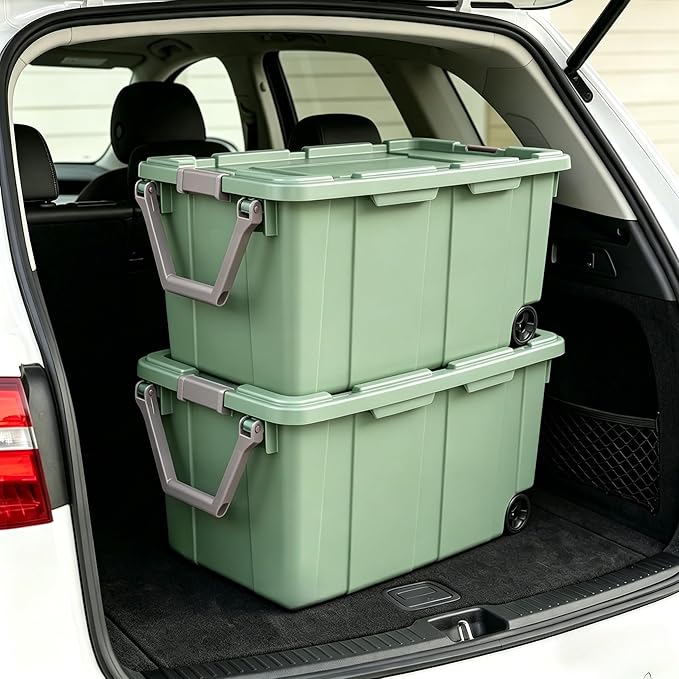 2 Pieces160 Quarts of Wheeled Storage Boxes Super Large Durable Transparent Boxes with Lock Covers and Handles Suitable for Moving Garage and Tool Room Storage (Green)
