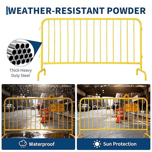 Garvee Interlocking Steel Barricade 5.5 Ft. Heavy Duty Galvanized Metal Barricade Interlocking Steel Road Barriers with with Bridge Feet Base for Crowd Control Event Fencing Indoor/Outdoor Yellow
