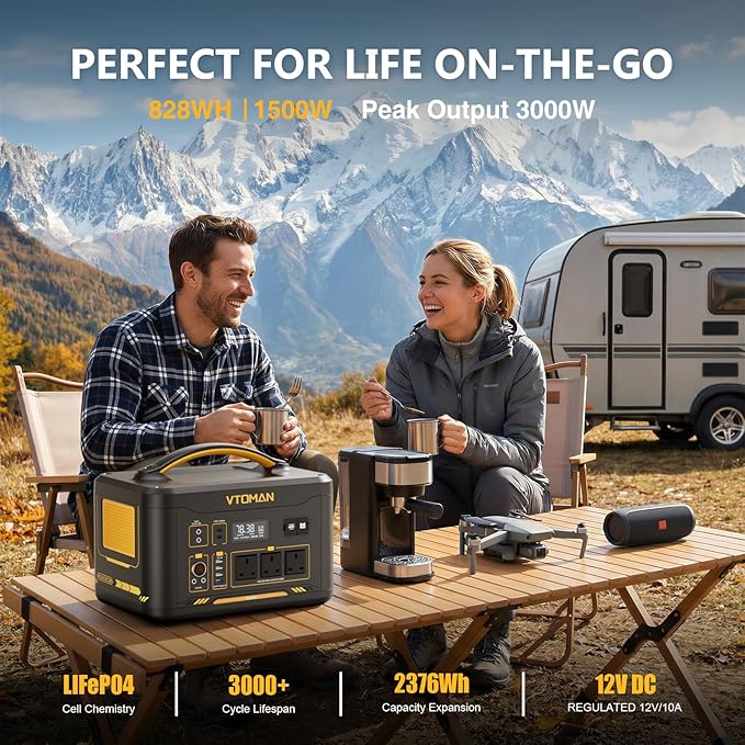 VTOMAN 2376Wh Portable Power Station Jump 1500X Solar Generator with Extra Battery 3000W Peak Durable LiFePO4 (LFP) Battery Station with 1500W AC Outlets PD 100W for Home Backup &amp RV/Van Campin