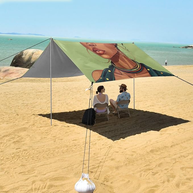 ALAZA Beautiful African Female on Green Beach Tent Sun Shelter Portable Canopy Sunshade for Outdoor Camping Picnics Backyard Fun 10x9 ft