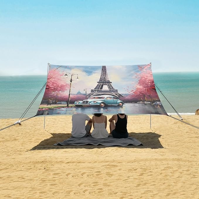 ALAZA Love Paris Eiffel Tower Car Beach Tent Sun Shelter Portable Canopy Sunshade for Outdoor Camping Picnics Backyard Fun 10x9 ft