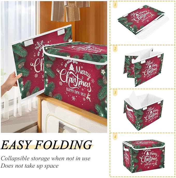 senya Christmas Storage Baskets Collapsible Storage Bins with Lids Merry Christmas Happy New Year Storage Boxes Clothes Baskets for Organizing