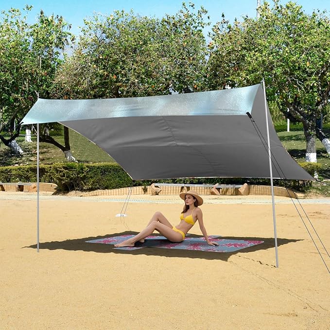 ALAZA Seashell Beach Summer Beach Tent Sun Shelter UPF50+ Protection Beach Shade Canopy w/ 4 Sandbags for Outdoor Camping Fishing Backyard Fun Picnic 10x9 ft