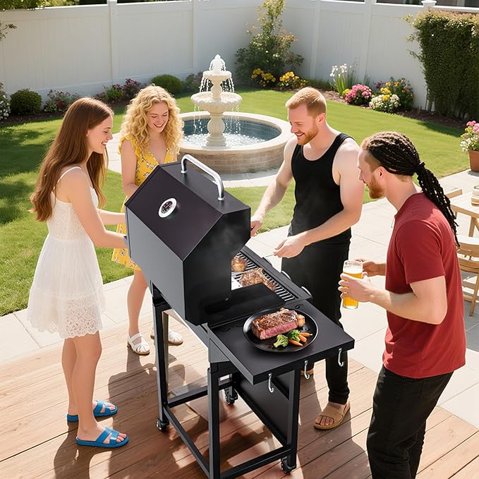 4 Burner Propane Gas Grill Output 50000 BTU Outdoor BBQ Gas Grill with Side Burner Built-in Thermometer &amp Wheels Outdoor Cooking for Patio Backyard BBQ