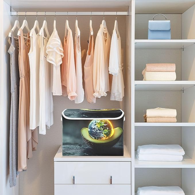 AIXIWAWA Lidded Storage Cube (Avocado with Earth) Fabric Foldable Closet Bins with Flip Lid and Handles Organizer Basket Container 16.5 x 12.6 x 11.8 IN